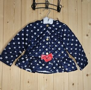 Little Me Navy With White Floral Quilted Jacket with Gold Snap Buttons